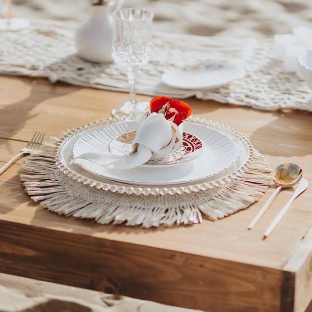 White Elegant Dinnerware Set with Scalloped Edge